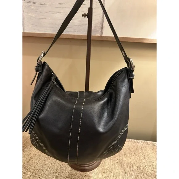 Y2K‎ Coach Soho Black Leather Medium Hobo Tassel Shoulder Bag 8A03 - Picture 4 of 16